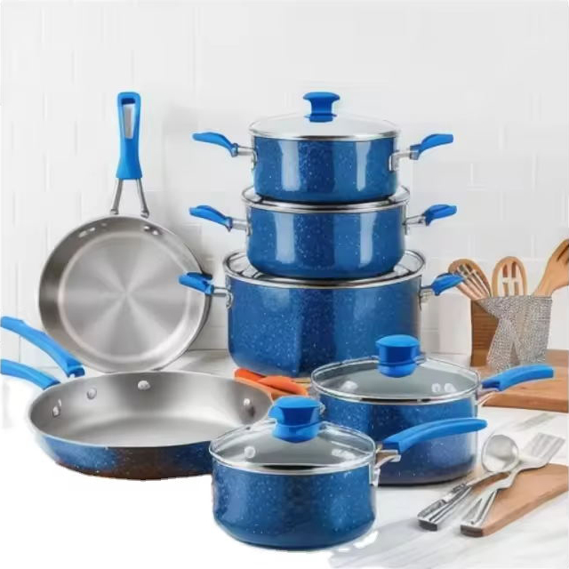 Набор посуды по конкурентоспособной цене со сковородой для гриля, набор из 13 предметов, фирменный набор посуды с двойным гранитным покрытием
