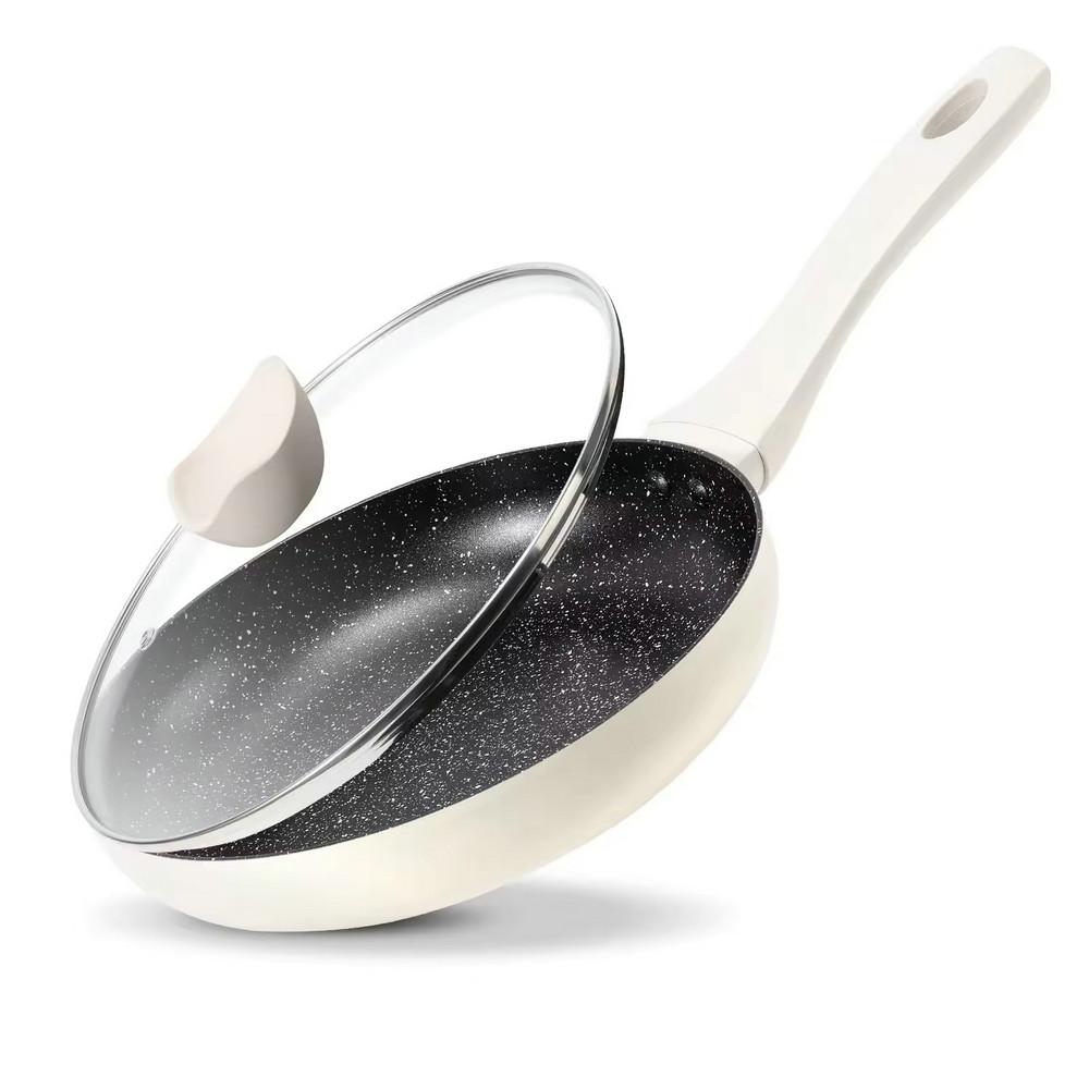 Легкая сковорода из гранитного камня с антипригарным покрытием для приготовления пищи со стеклянной крышкой